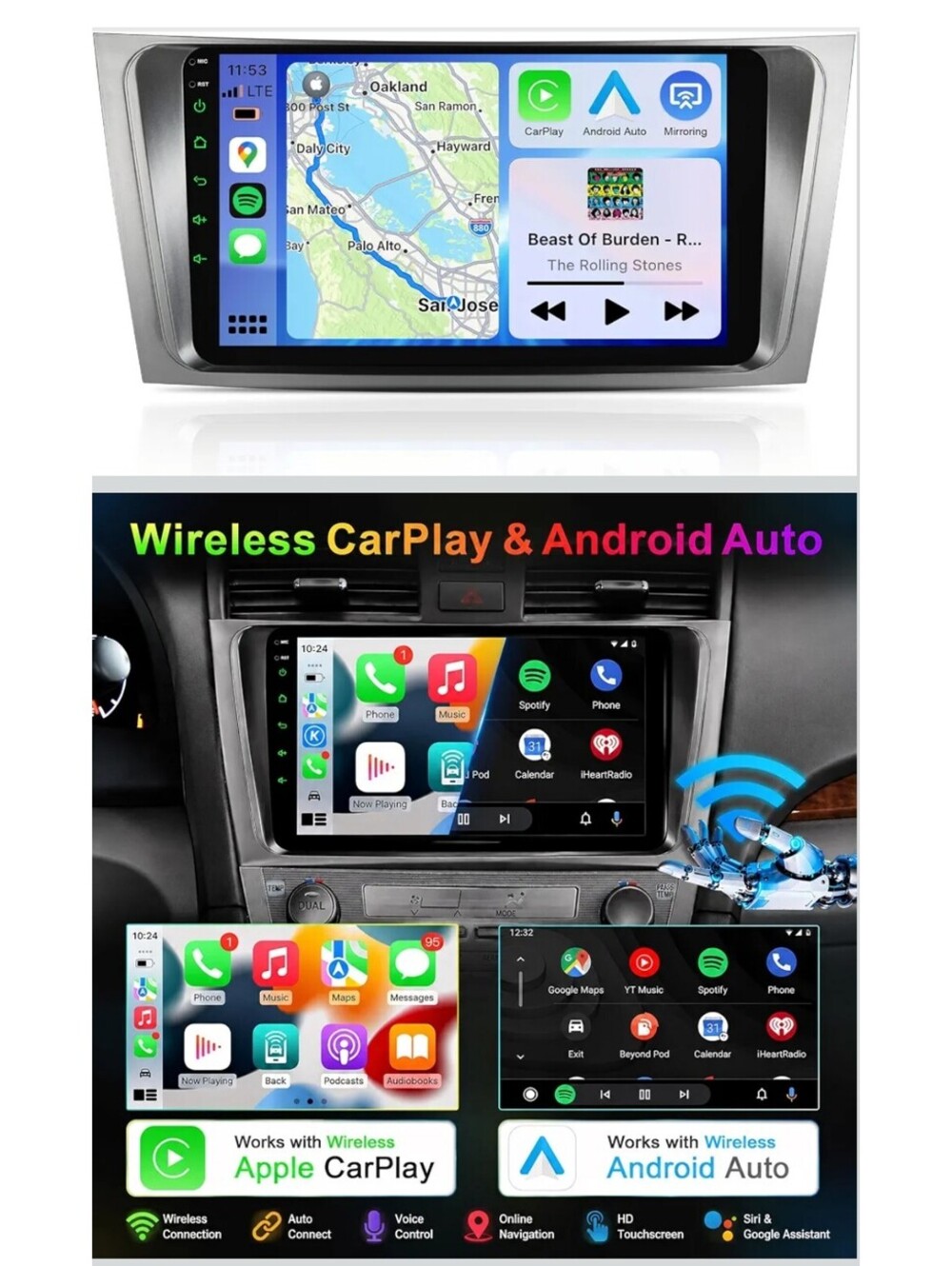 9" Wireless CarPlay Stereo for 2006–2011 Toyota Camry – Non-JBL